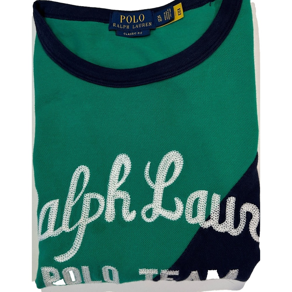 Rare Polo Ralph Lauren Classic Fit Polo Team Pullover XL Navy Blue and‎ Green